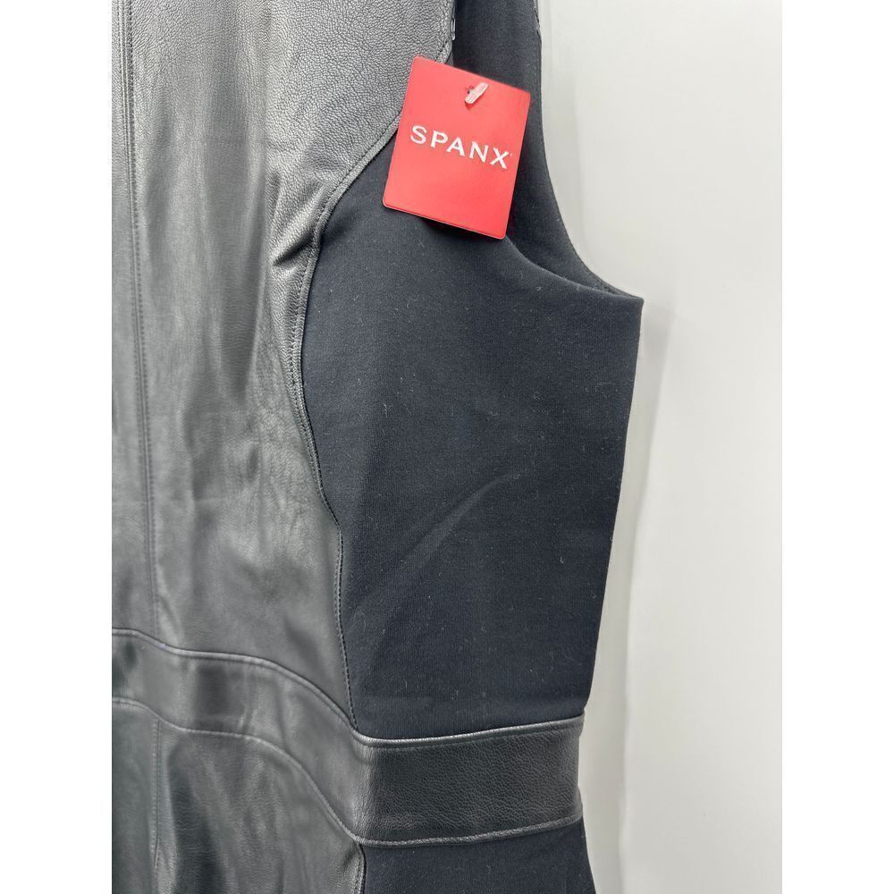 SPANX Women's Black Leather Like Sleeveless Mixed Media Sheath Dress NWT Size XL - Picture 6 of 11